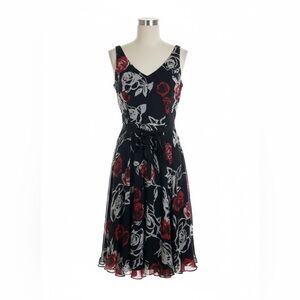 Hobbs London Silk Rose Floral Midi Dress US 4 UK8 Wedding Guest Cocktail